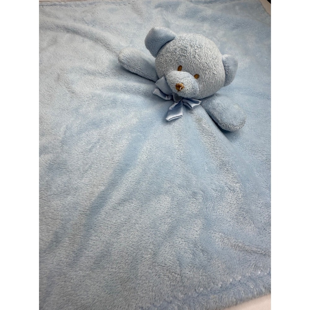 Blankets & beyond Blue Teddy Bear Security Velour White Back Stitched Edge 15x15